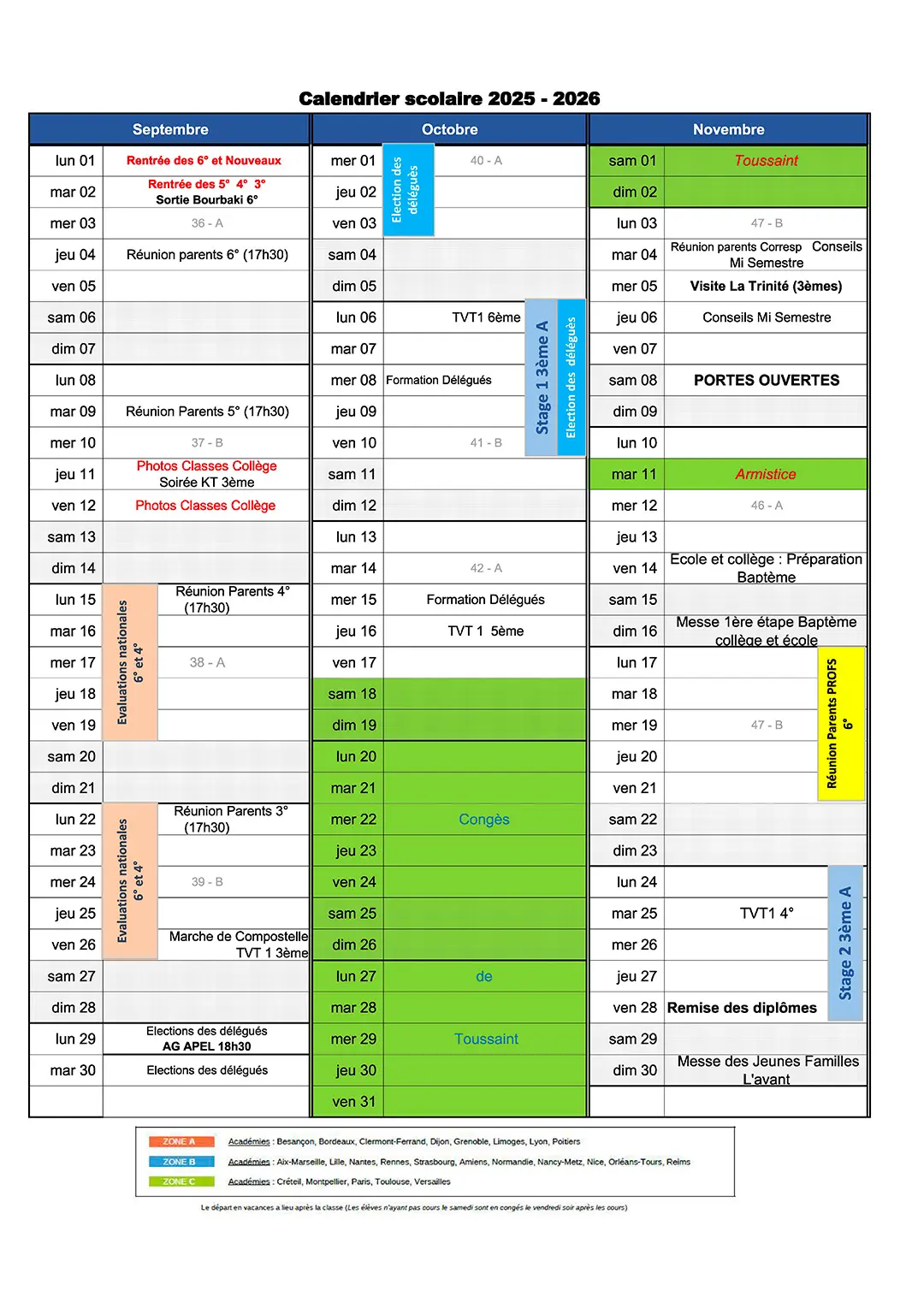 PIC LA SALLE BEZIERS-Agenda college 1