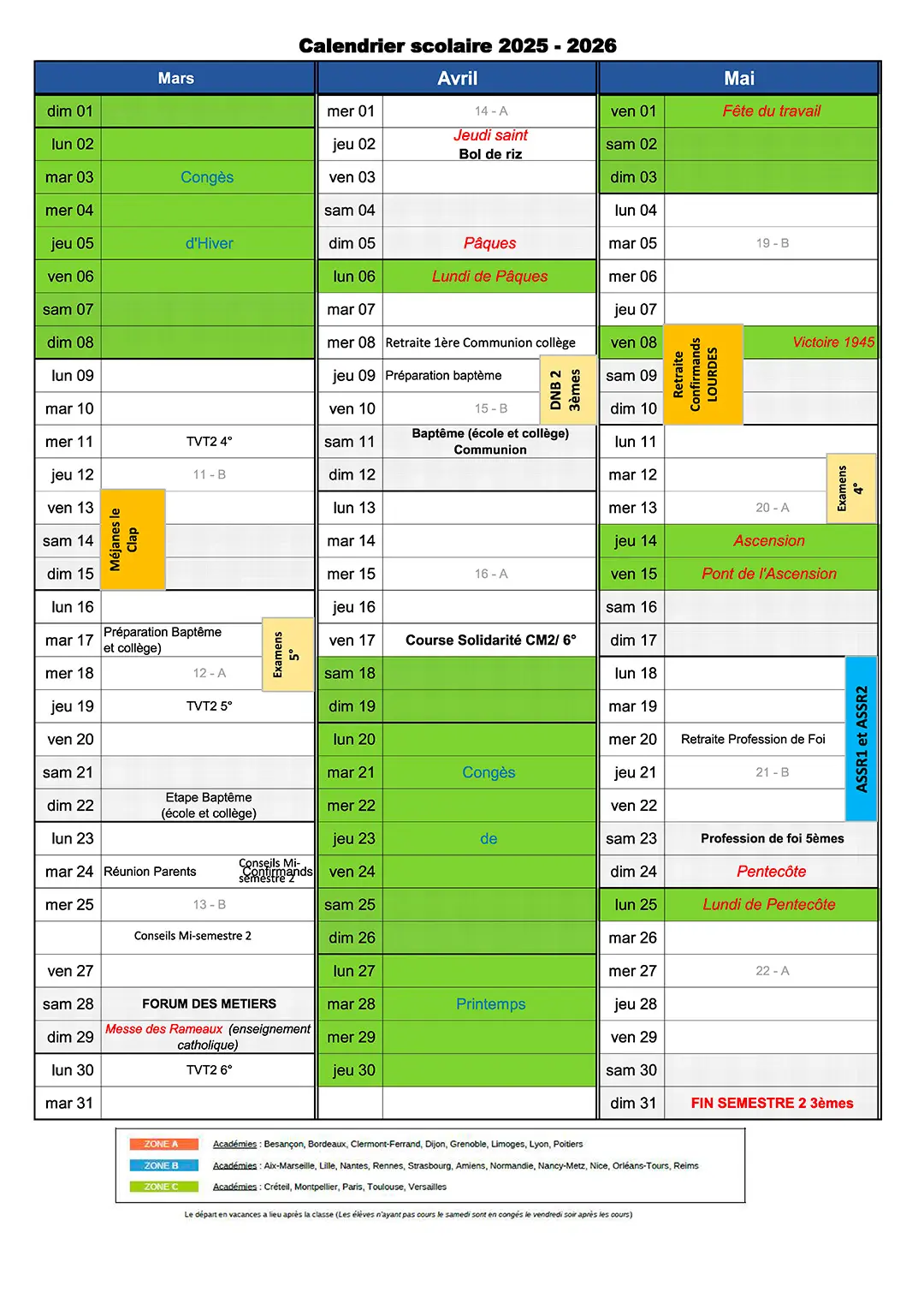 PIC LA SALLE BEZIERS-Agenda college 3
