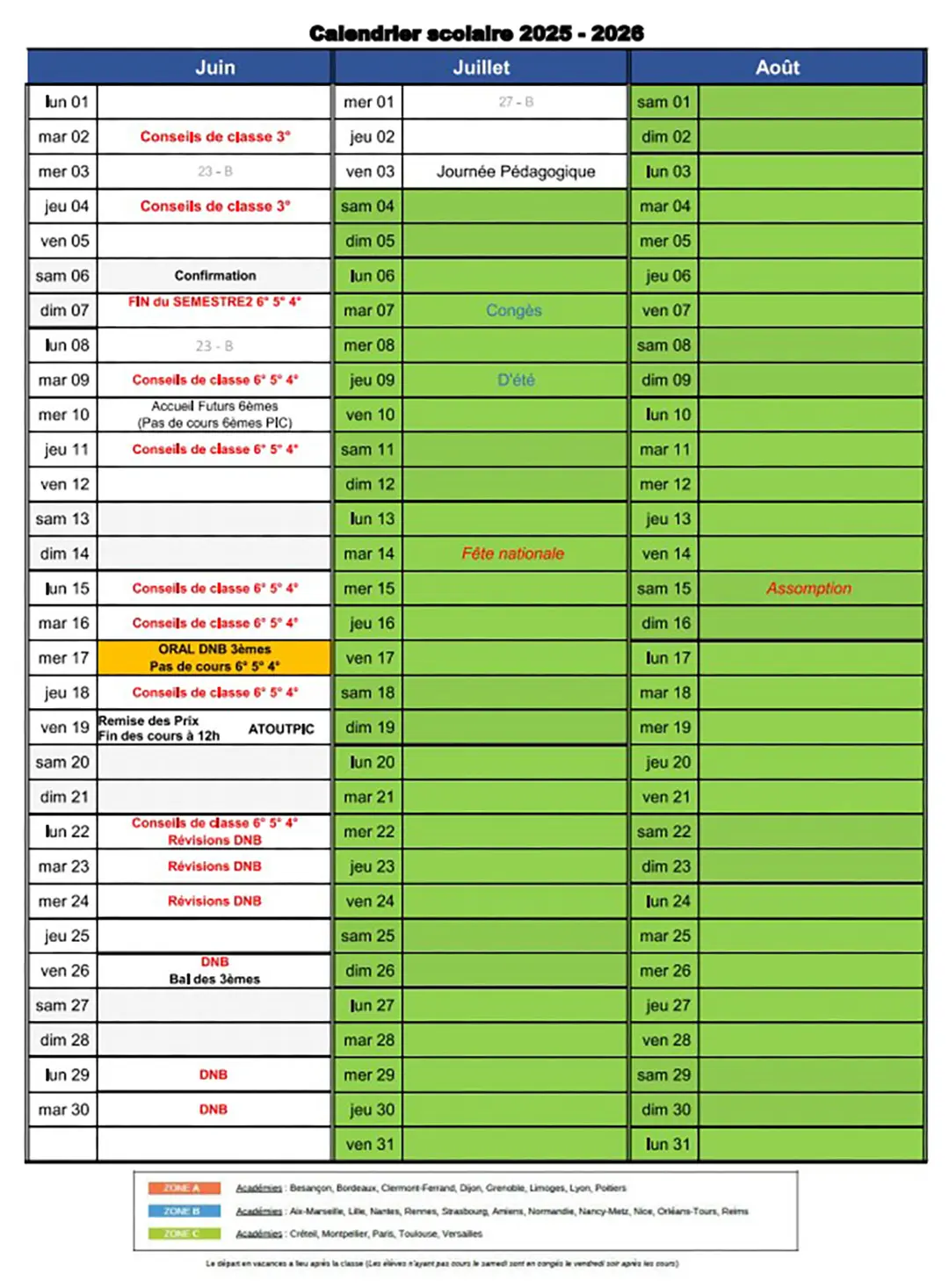 PIC LA SALLE BEZIERS-Agenda college 4